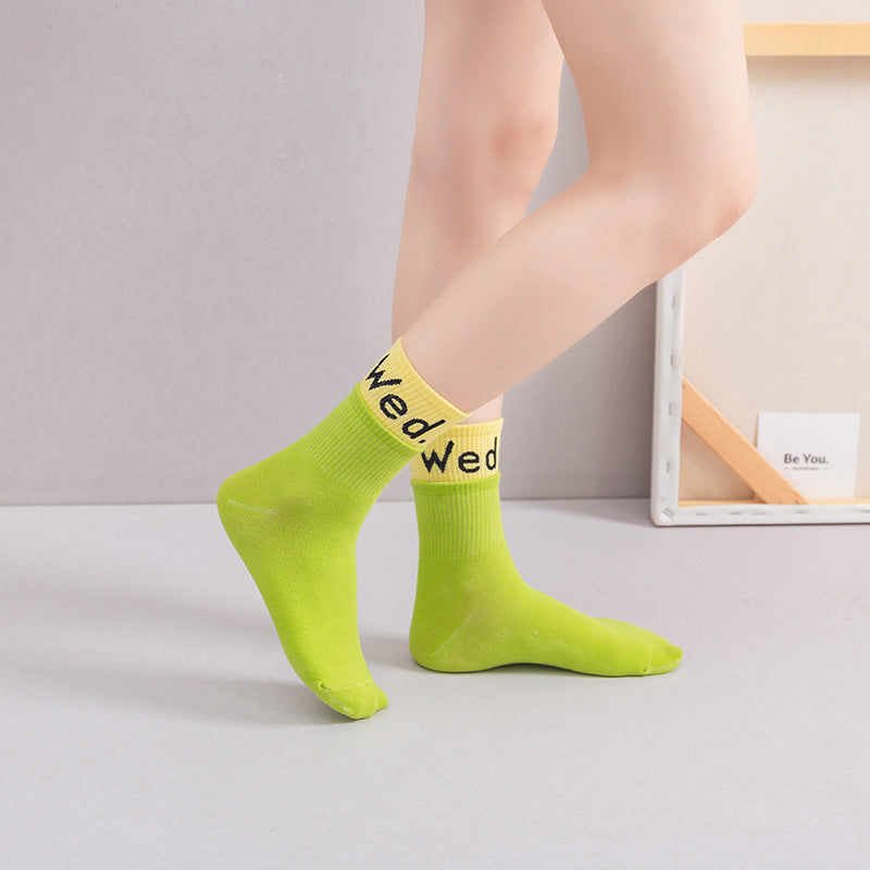 7 pairs-Soft Cotton Blend Mon-Sun Labeled Socks Set in Assorted Colors