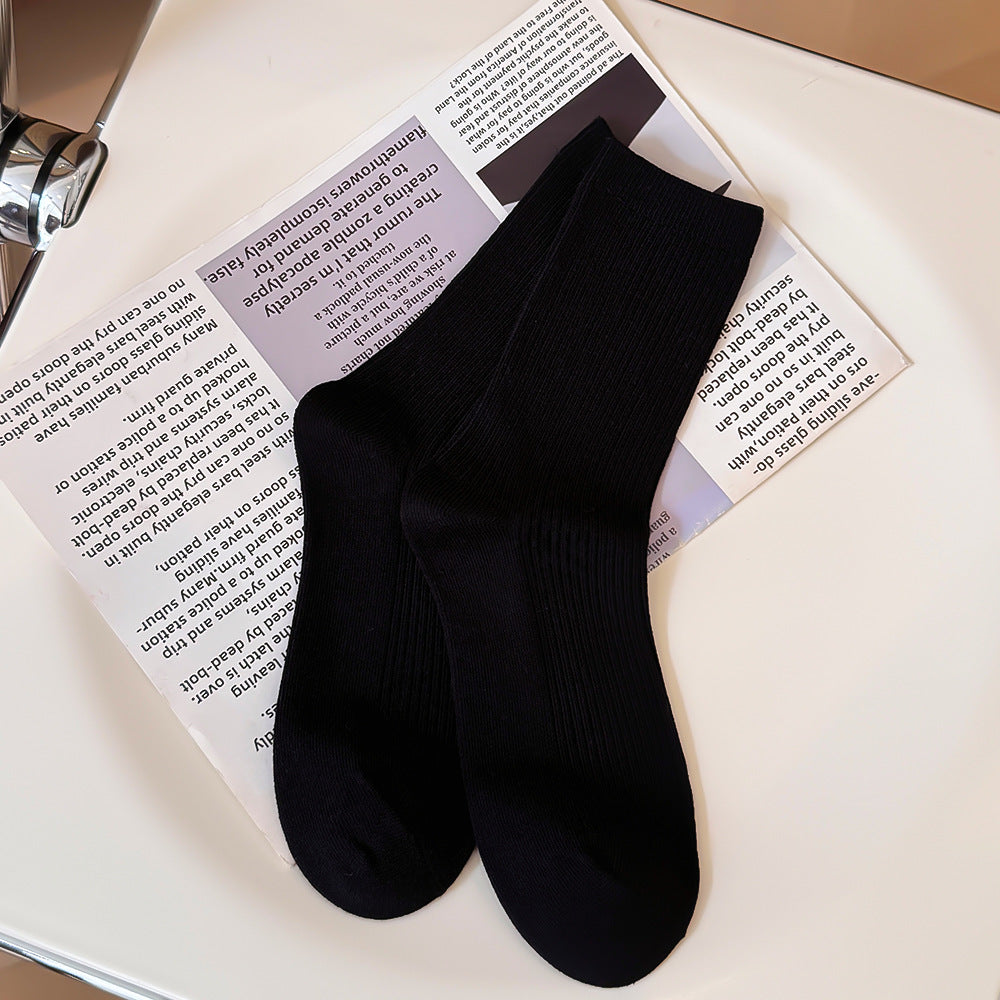 4 pairs-Neutral Ribbed Crew Socks（MX）