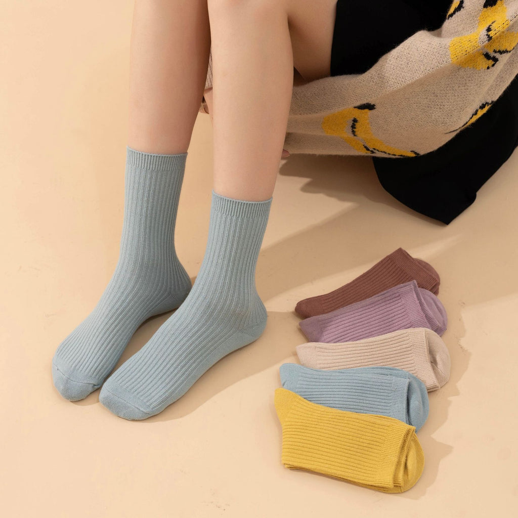 5 pares de calcetines acanalados de color liso