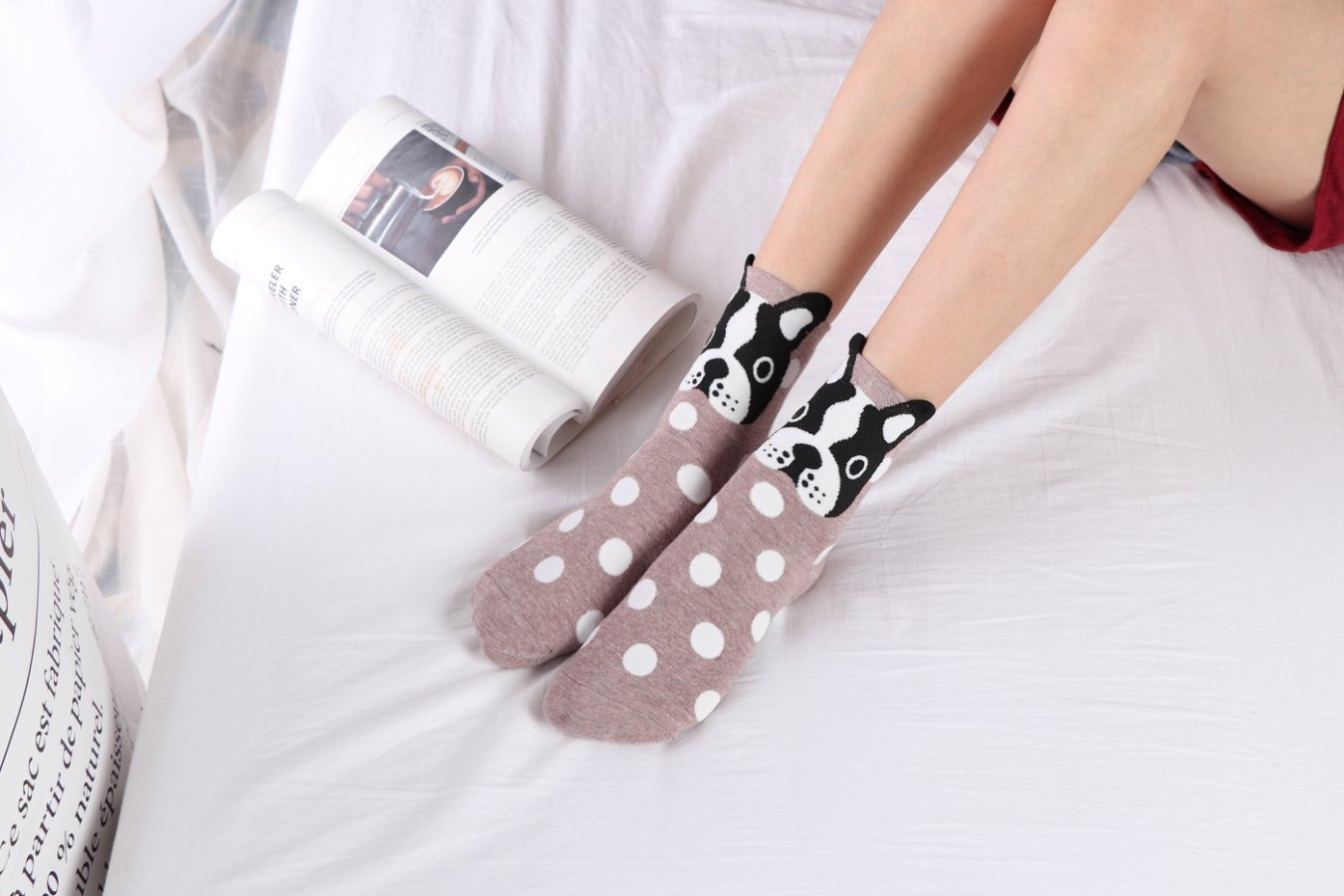 5 pairs-Dog Pattern Polka Dot Crew Socks