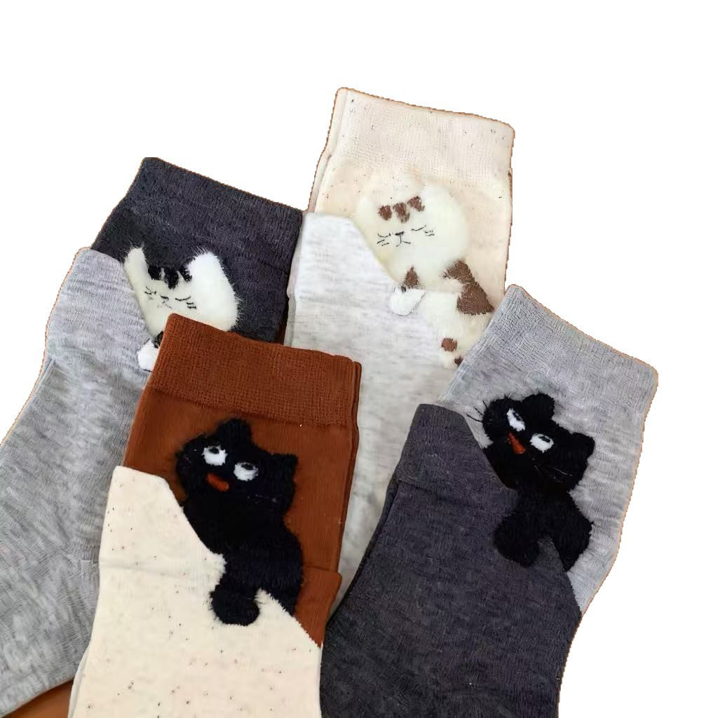 4 pairs/pack-Cute 3D Cat Pattern Socks for Daily Wear