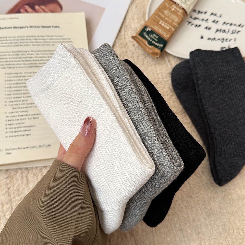 4 pairs-Neutral Ribbed Crew Socks
