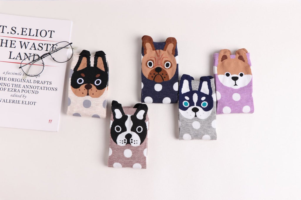 5 pairs-Dog Pattern Polka Dot Crew Socks（MX）