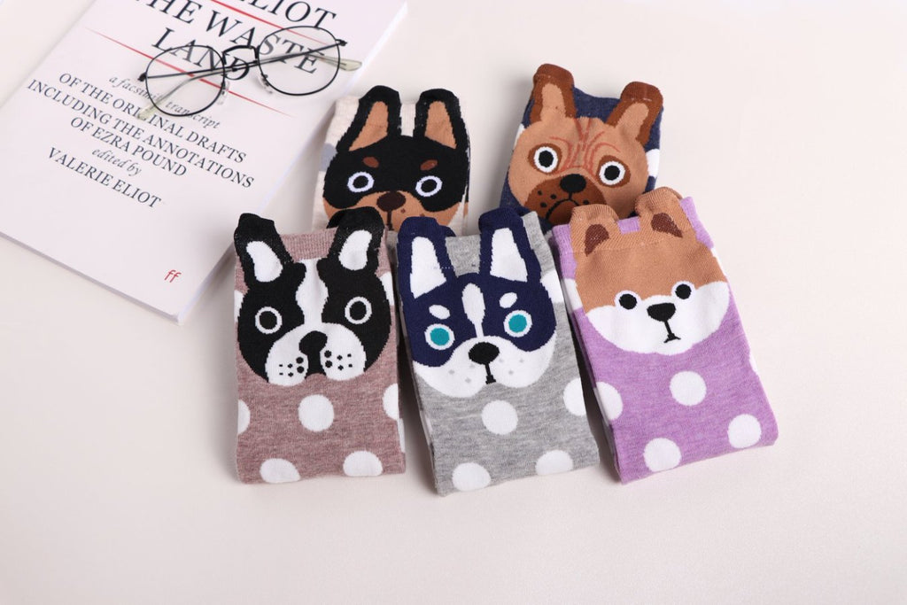 5 pairs-Dog Pattern Polka Dot Crew Socks（MX）
