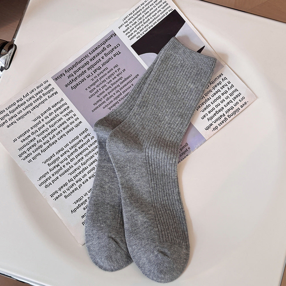 4 pairs-Neutral Ribbed Crew Socks（MX）