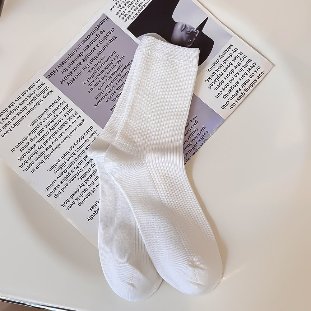 4 pairs-Neutral Ribbed Crew Socks（MX）