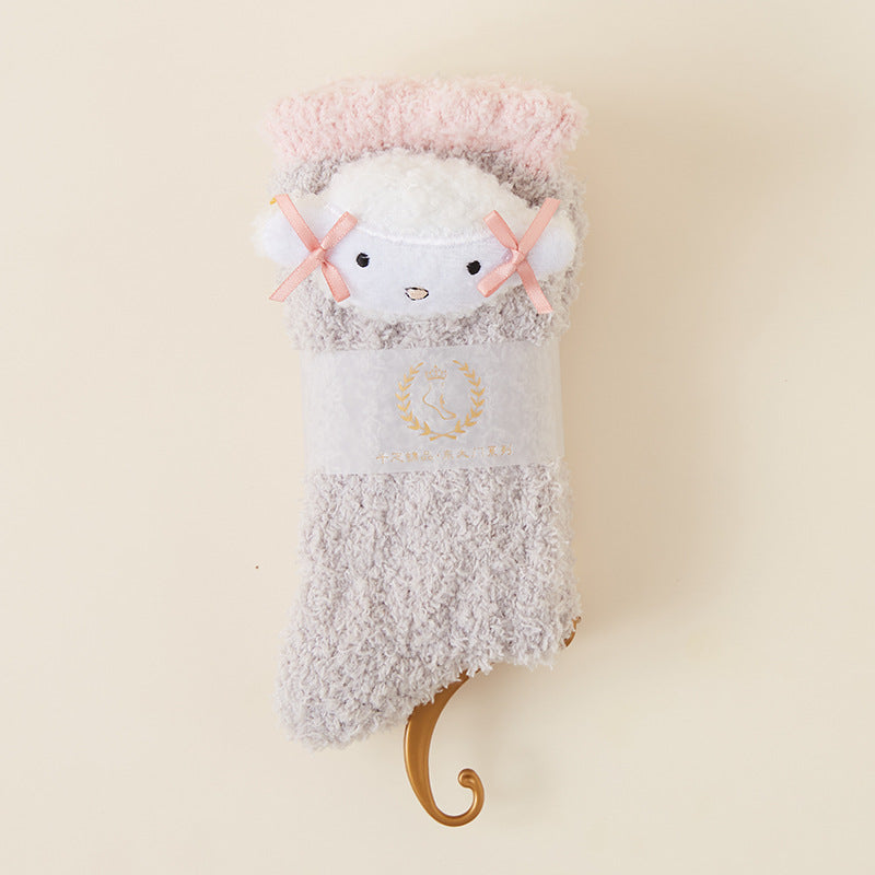 7 pairs-Cute Animal & Festive Coral Fleece Socks Set