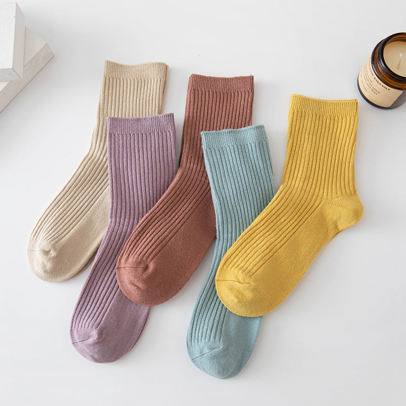 5 pares de calcetines acanalados de color liso