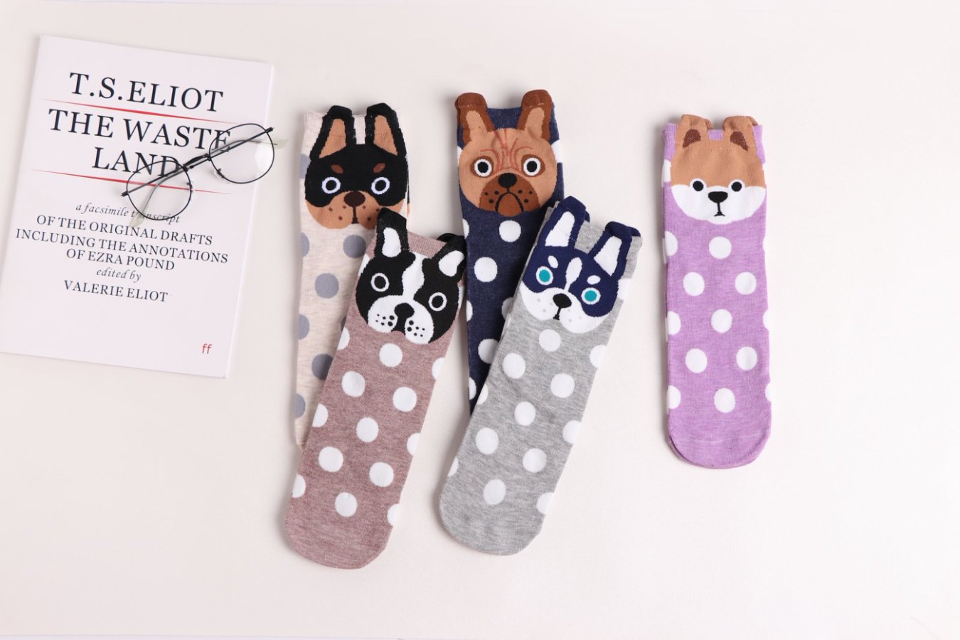 5 pairs-Dog Pattern Polka Dot Crew Socks（MX）