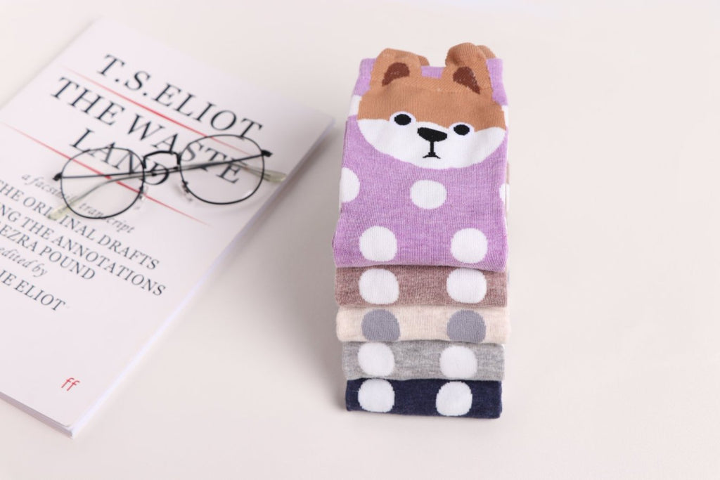 5 pairs-Dog Pattern Polka Dot Crew Socks（MX）