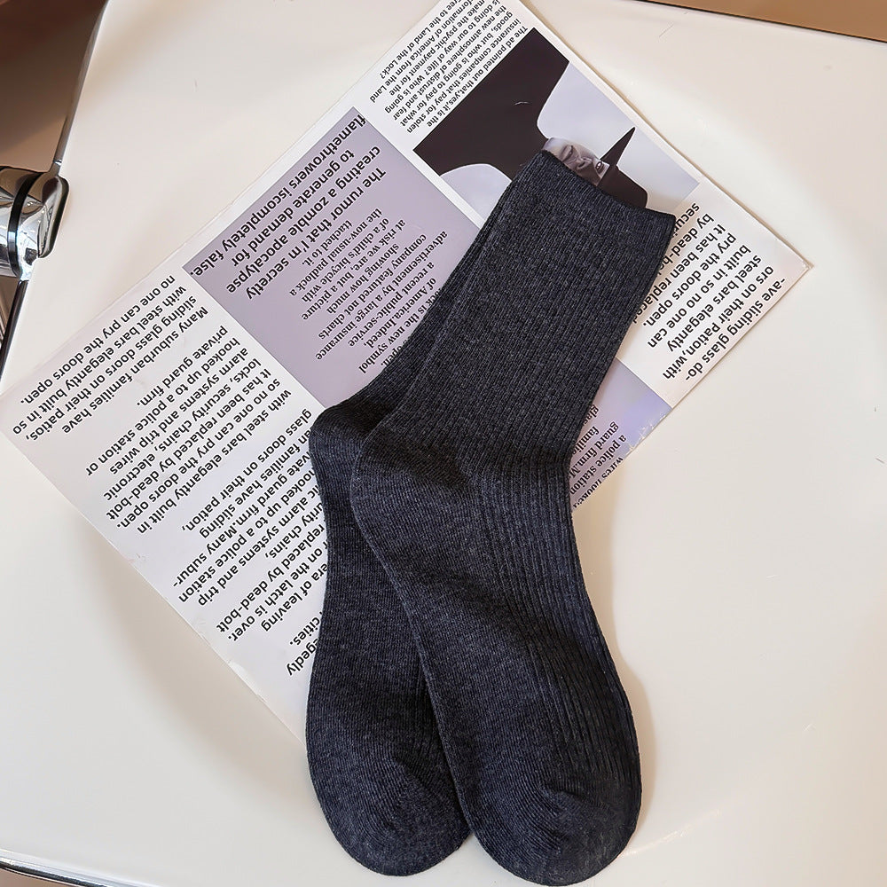 4 pairs-Neutral Ribbed Crew Socks（MX）